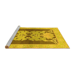 Sideview of Machine Washable Abstract Yellow Modern Rug, wshabs1203yw