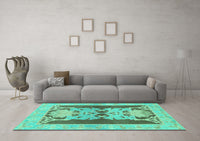 Machine Washable Abstract Turquoise Modern Rug, wshabs1203turq