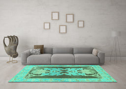 Machine Washable Abstract Turquoise Modern Area Rugs in a Living Room,, wshabs1203turq