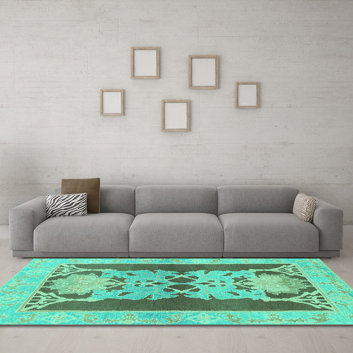 Machine Washable Abstract Turquoise Modern Area Rugs in a Living Room,, wshabs1203turq