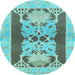 Round Abstract Light Blue Modern Rug, abs1203lblu