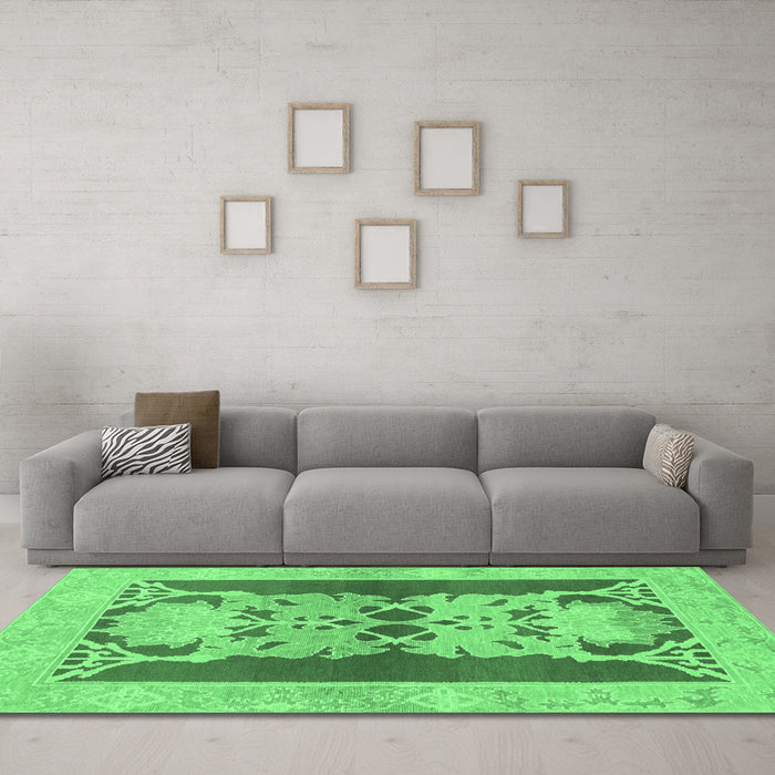 Machine Washable Abstract Emerald Green Modern Area Rugs in a Living Room,, wshabs1203emgrn