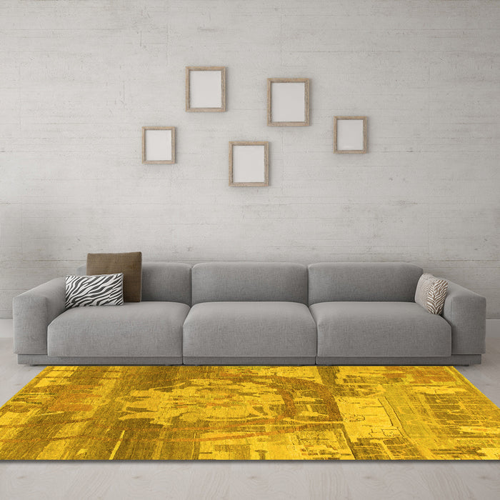 Machine Washable Abstract Yellow Modern Rug in a Living Room, wshabs1204yw
