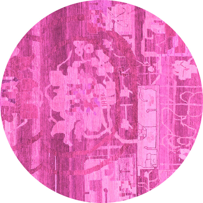 Round Machine Washable Abstract Pink Modern Rug, wshabs1204pnk