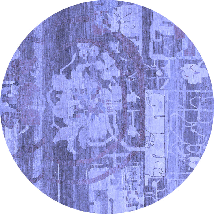 Round Machine Washable Abstract Blue Modern Rug, wshabs1204blu