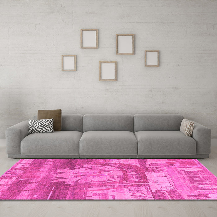 Machine Washable Abstract Pink Modern Rug in a Living Room, wshabs1204pnk