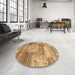 Round Machine Washable Abstract Orange Rug in a Office, wshabs1204