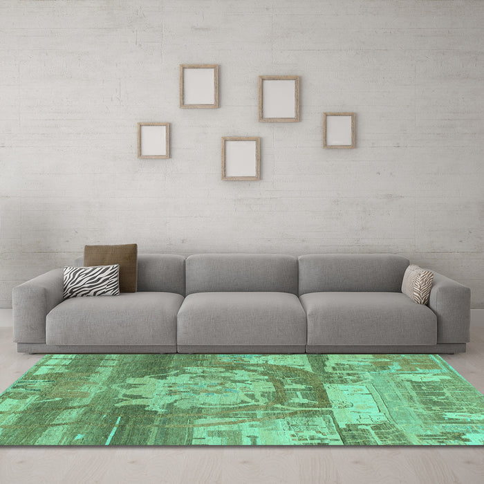 Machine Washable Abstract Turquoise Modern Area Rugs in a Living Room,, wshabs1204turq