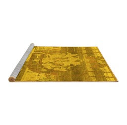 Sideview of Machine Washable Abstract Yellow Modern Rug, wshabs1204yw