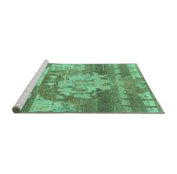 Sideview of Machine Washable Abstract Turquoise Modern Area Rugs, wshabs1204turq