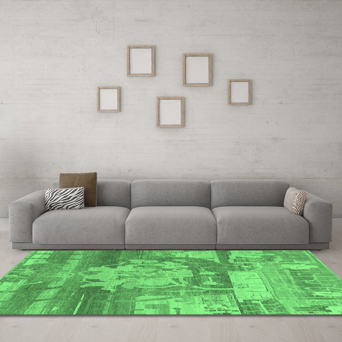 Machine Washable Abstract Emerald Green Modern Area Rugs in a Living Room,, wshabs1204emgrn