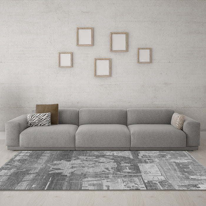 Machine Washable Abstract Gray Modern Rug in a Living Room,, wshabs1204gry