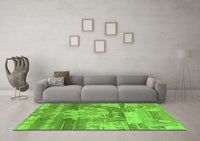 Machine Washable Abstract Green Modern Rug, wshabs1204grn