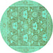 Round Oriental Turquoise Traditional Rug, abs1205turq