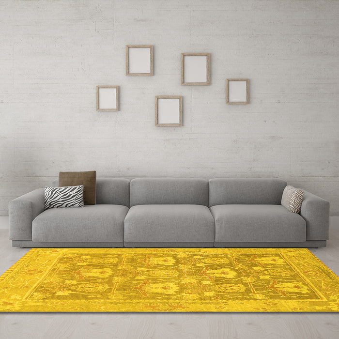 Machine Washable Oriental Yellow Traditional Rug in a Living Room, wshabs1205yw