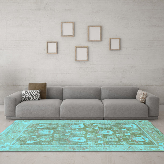 Machine Washable Oriental Light Blue Traditional Rug in a Living Room, wshabs1205lblu