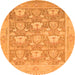 Round Machine Washable Oriental Orange Traditional Area Rugs, wshabs1205org