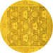 Round Machine Washable Oriental Yellow Traditional Rug, wshabs1205yw