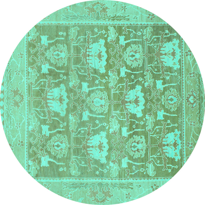 Round Machine Washable Oriental Turquoise Traditional Area Rugs, wshabs1205turq