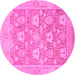 Round Machine Washable Oriental Pink Traditional Rug, wshabs1205pnk