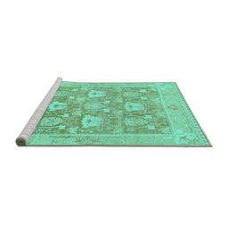Sideview of Machine Washable Oriental Turquoise Traditional Area Rugs, wshabs1205turq