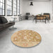 Round Abstract Orange Oriental Rug in a Office, abs1205