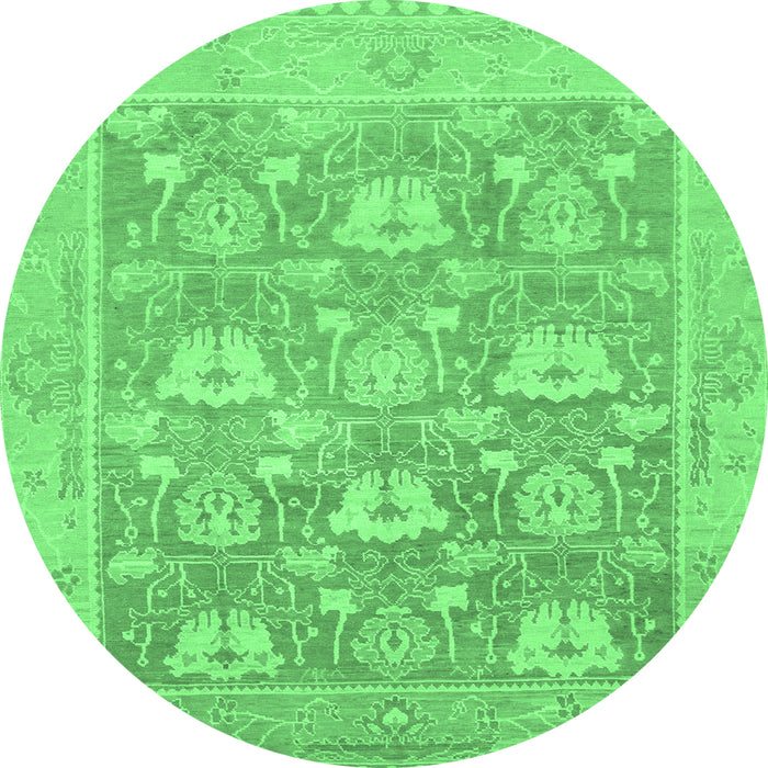 Round Machine Washable Oriental Emerald Green Traditional Area Rugs, wshabs1205emgrn