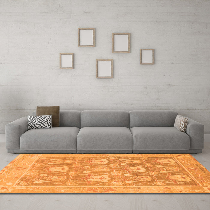 Machine Washable Oriental Orange Traditional Area Rugs in a Living Room, wshabs1205org