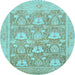 Round Machine Washable Oriental Light Blue Traditional Rug, wshabs1205lblu