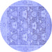 Round Machine Washable Oriental Blue Traditional Rug, wshabs1205blu