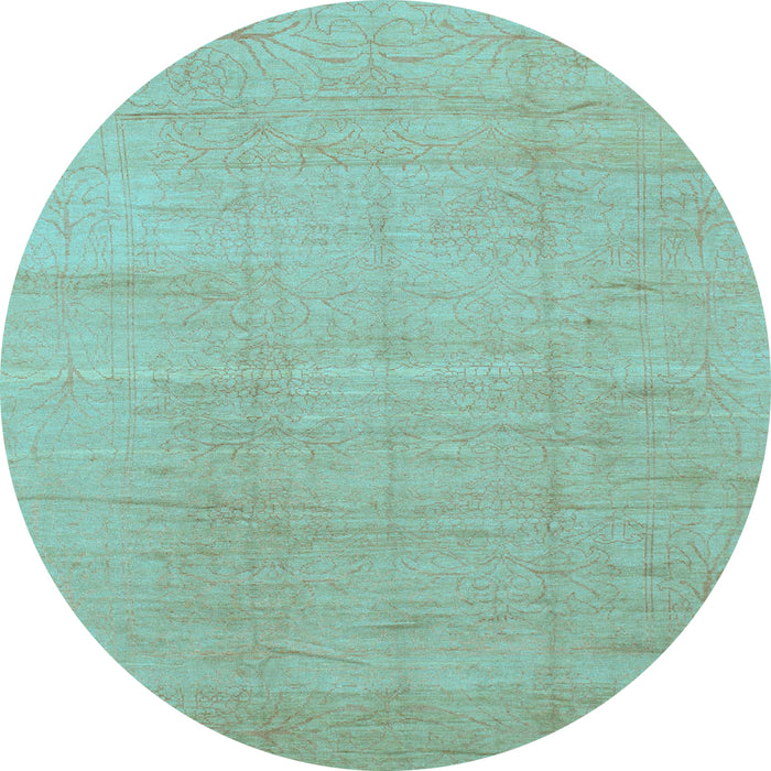 Round Machine Washable Abstract Light Blue Modern Rug, wshabs1206lblu