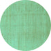 Round Abstract Turquoise Modern Rug, abs1206turq