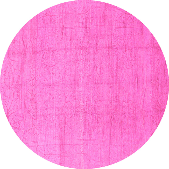 Round Machine Washable Abstract Pink Modern Rug, wshabs1206pnk