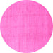 Round Machine Washable Abstract Pink Modern Rug, wshabs1206pnk