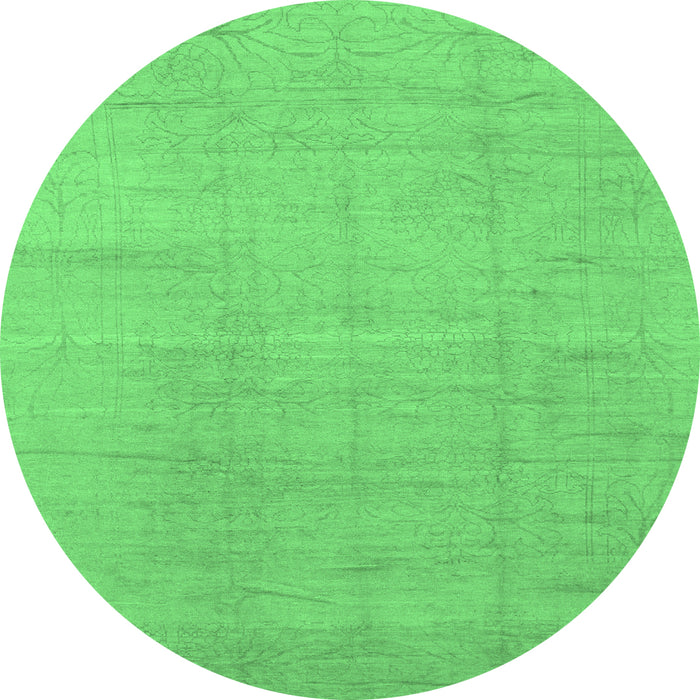 Round Machine Washable Abstract Emerald Green Modern Area Rugs, wshabs1206emgrn