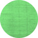 Round Machine Washable Abstract Emerald Green Modern Area Rugs, wshabs1206emgrn