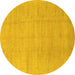 Round Machine Washable Abstract Yellow Modern Rug, wshabs1206yw
