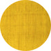 Round Abstract Yellow Modern Rug, abs1206yw