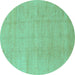Round Machine Washable Abstract Turquoise Modern Area Rugs, wshabs1206turq