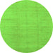 Round Machine Washable Abstract Green Modern Area Rugs, wshabs1206grn