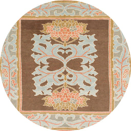 Round Abstract Chocolate Brown Modern Rug, abs1207