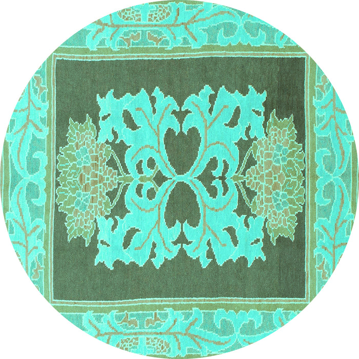 Round Machine Washable Abstract Turquoise Modern Area Rugs, wshabs1207turq