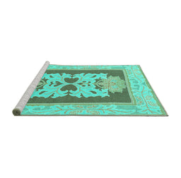 Sideview of Machine Washable Abstract Turquoise Modern Area Rugs, wshabs1207turq