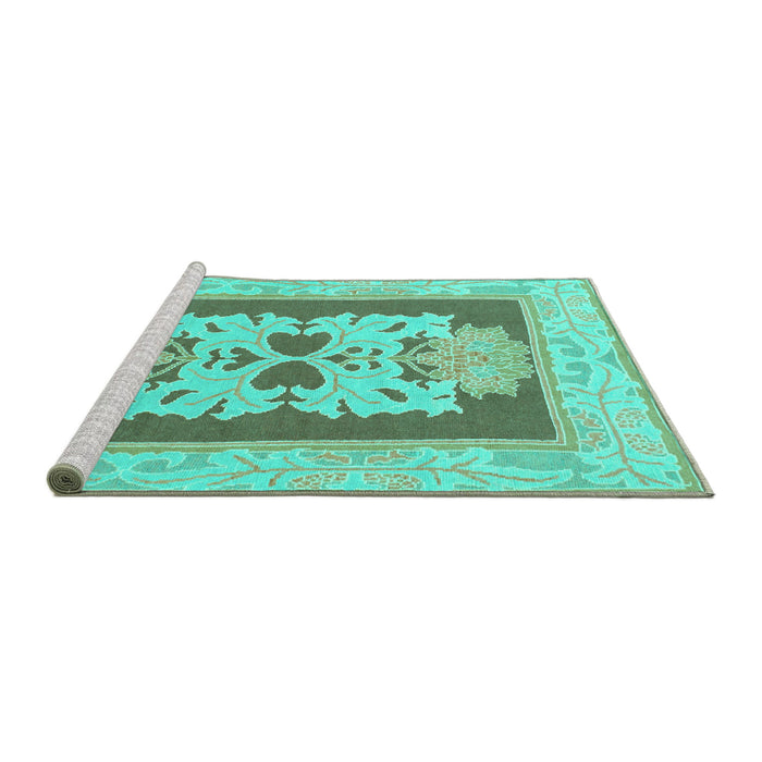 Sideview of Machine Washable Abstract Turquoise Modern Area Rugs, wshabs1207turq