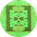 Round Machine Washable Abstract Green Modern Area Rugs, wshabs1207grn