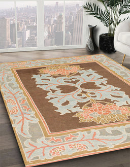 Abstract Chocolate Brown Modern Rug in Family Room, abs1207
