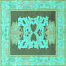 Square Machine Washable Abstract Turquoise Modern Area Rugs, wshabs1207turq