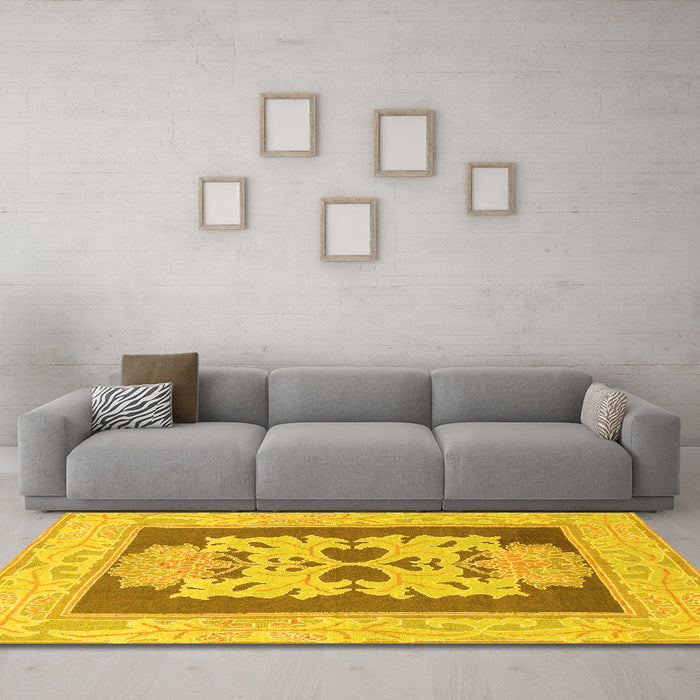 Machine Washable Abstract Yellow Modern Rug in a Living Room, wshabs1207yw