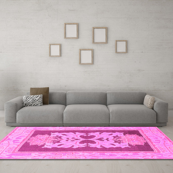 Machine Washable Abstract Pink Modern Rug in a Living Room, wshabs1207pnk