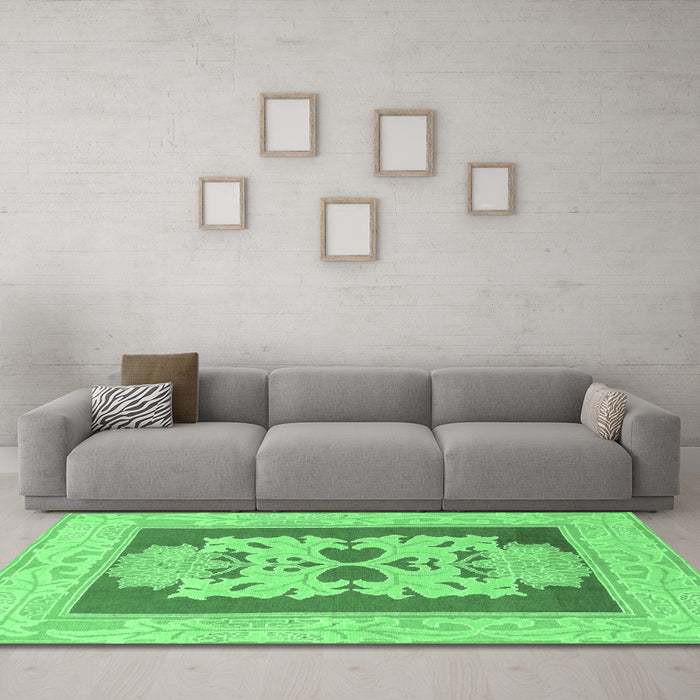 Machine Washable Abstract Emerald Green Modern Area Rugs in a Living Room,, wshabs1207emgrn